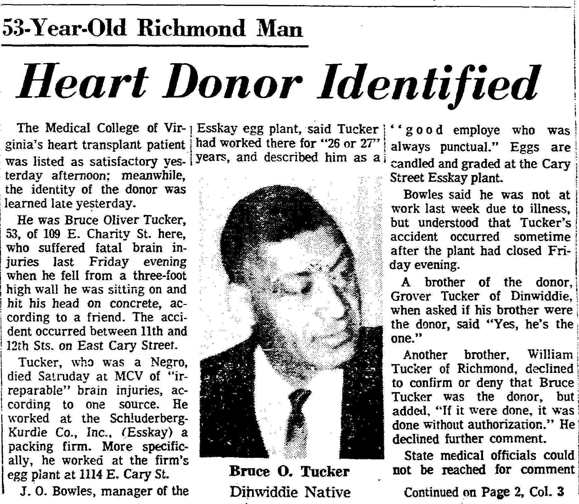 In May 1968, Bruce Tucker’s family and friends became worried after he failed to come home from work. Above is a photo of Bruce Tucker in the Richmond Times Dispatch